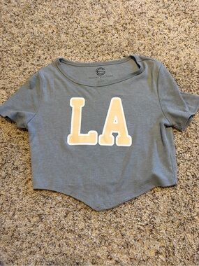 Social Culture Gray LA Ribbed Crop Tee